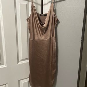 Taupe, mini dress.
